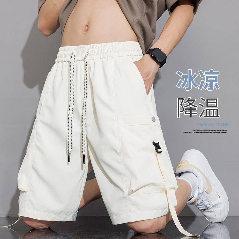 工装短裤男士2025年夏季新款潮牌宽松运动冰丝速干裤休闲沙滩裤男