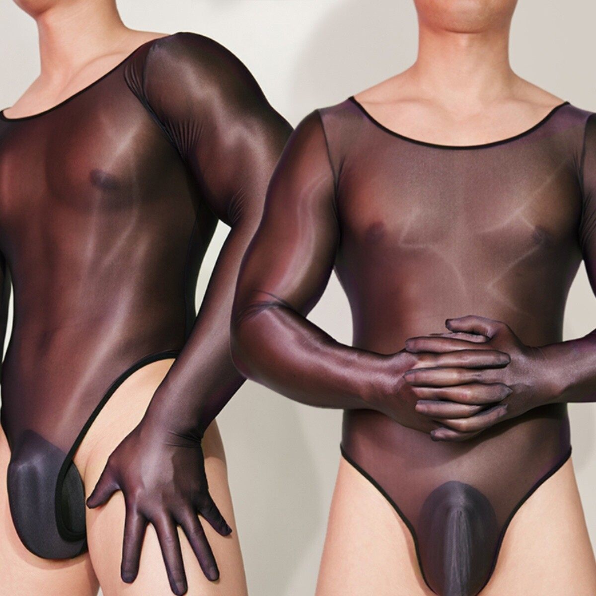 连身裤男士连体衣三角塑身薄款透明圆领健美紧身衣打底情调丝滑