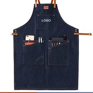 高级咖啡师专用围裙日式牛仔布料美发师调酒师吧台男式餐饮工作服