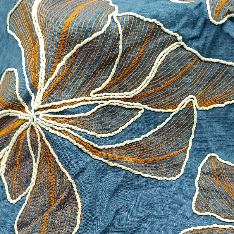 多色 新款绣花底大花股线棉麻面料 桌布沙发布抱枕布料