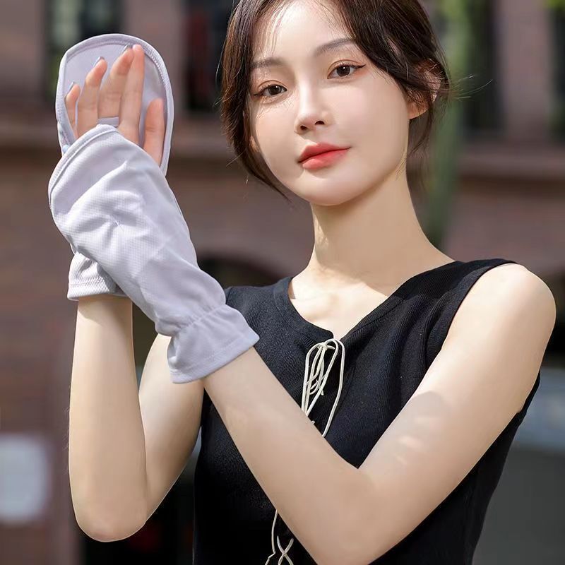 薄款透气防晒手套女士夏季短款开车宽松防紫外线遮阳户外骑行露指