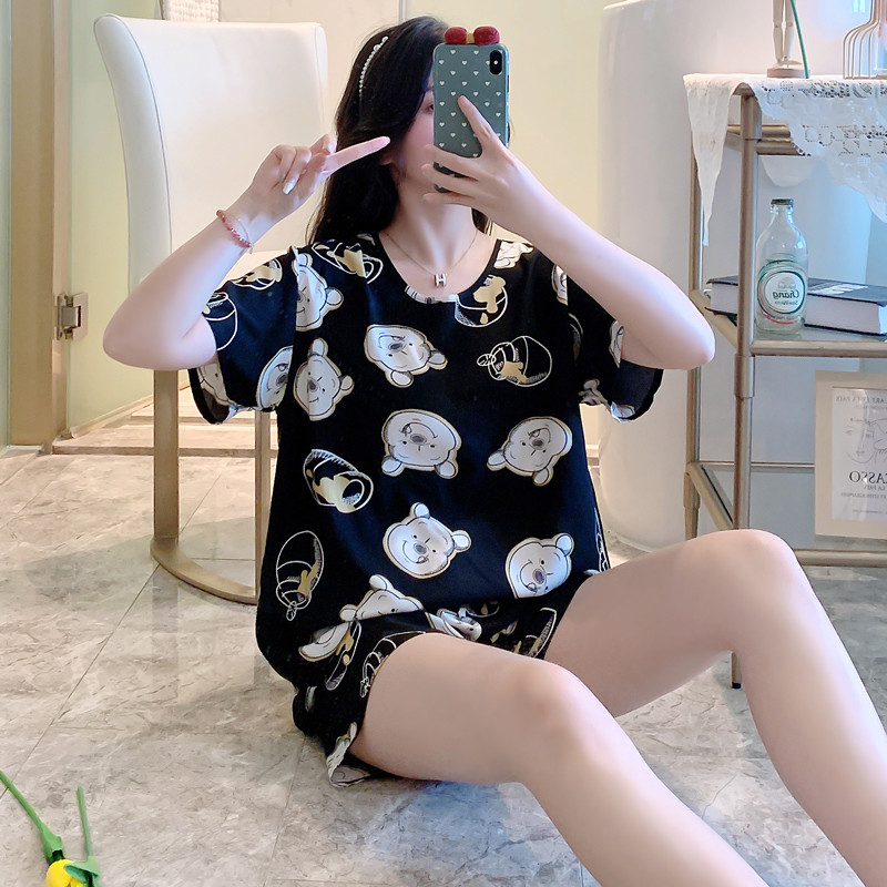 新品2025新款女士短袖棉绸家居服夏季人造棉睡衣薄款套装空调绵服