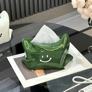 创意微笑纸巾盒客厅高档轻奢风抽纸盒高级感家用茶几陶瓷餐巾纸盒