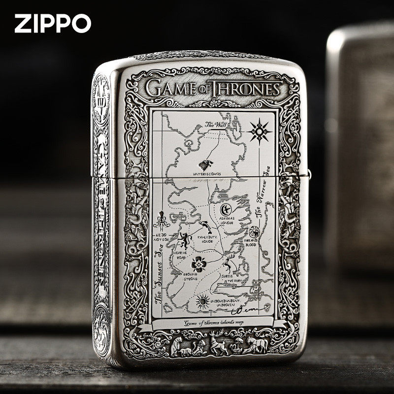 新品zippo打火机999纯银冰与火之歌官方正品盔甲机权利游戏原装正