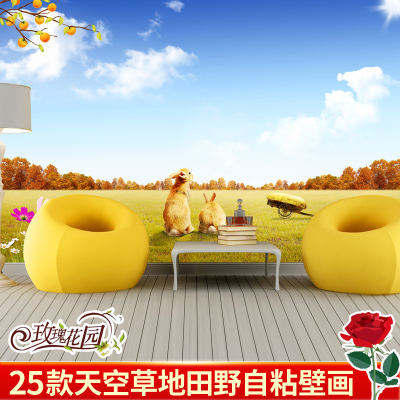 田园金黄秋天丰收风景画客厅沙发背景墙画3D立体自粘壁画防水墙贴