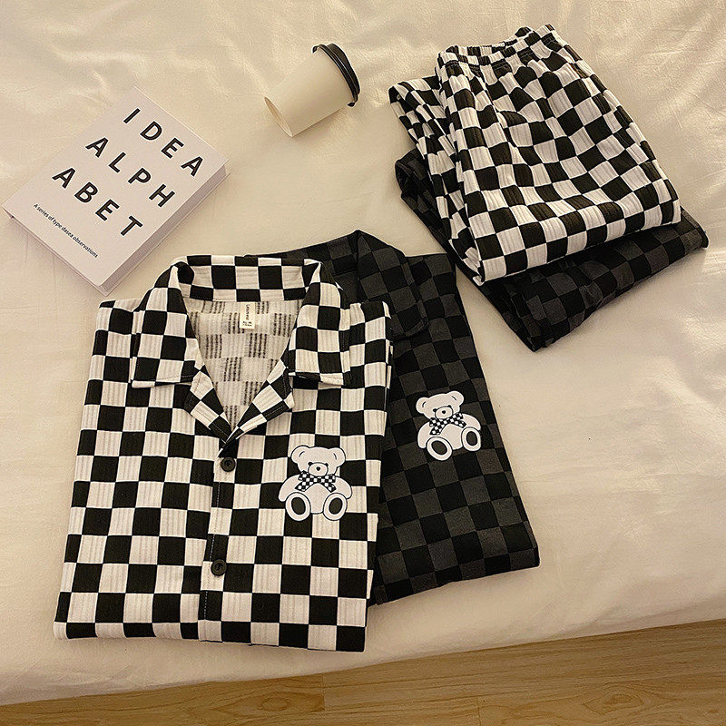 春秋季新款长袖情侣睡衣女棋盘格柔软纯棉家居服大码男士时尚套装,女士内衣/男士内衣/家居服,睡衣/家居服套装,淘宝优惠券,粉丝福利购,淘宝优惠卷