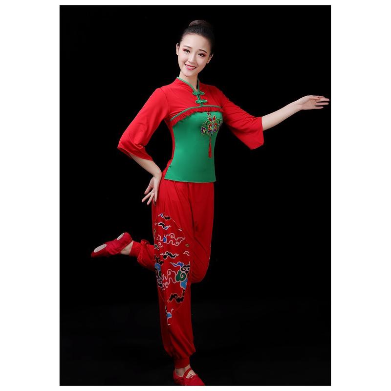 秧歌服女2023新款演出服扇子舞红色喜庆灯笼舞表演服中国风打鼓1