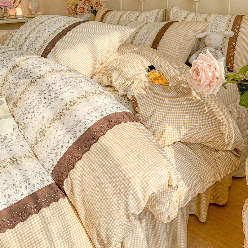 法式田园花边床上用品四件套纯棉新款公主风被套全棉床单床裙床笠,床上用品,床品套件/四件套/多件套,淘宝优惠券,粉丝福利购,淘宝优惠卷