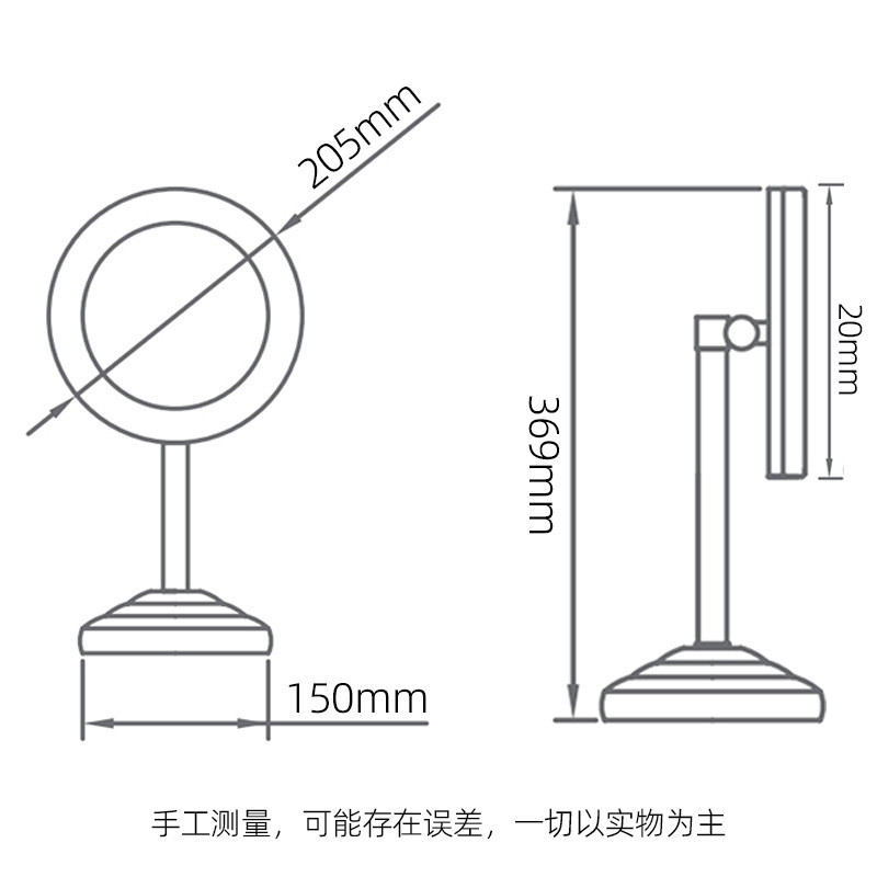 台式化妆镜梳妆带灯桌面补光镜美容化妆镜欧式led铜镜3倍放大镜子