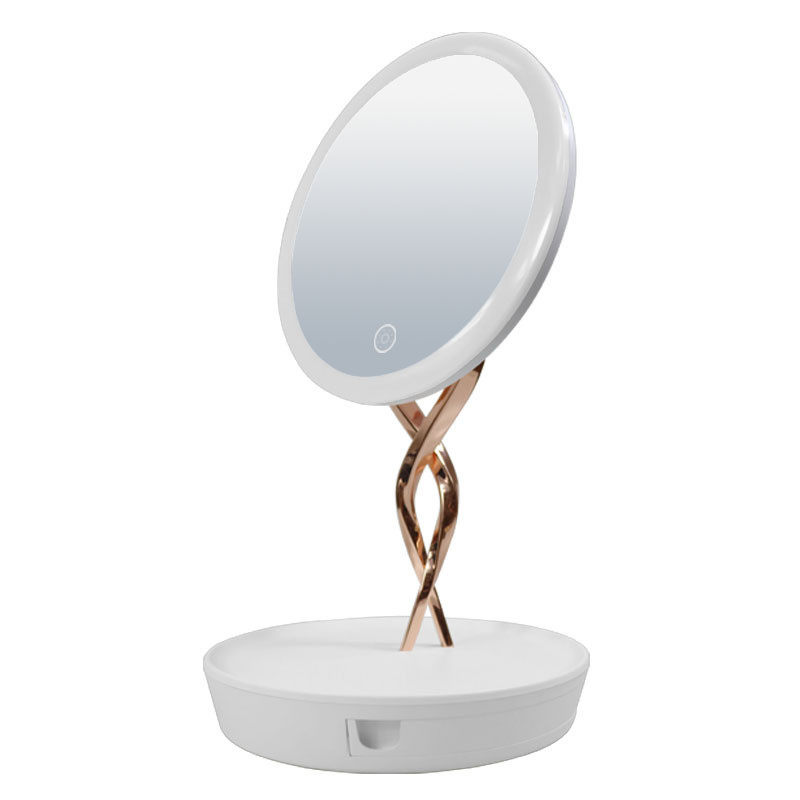 放大直供led化妆镜定制轻奢带灯台式收纳厂家三色充电芭蕾镜子