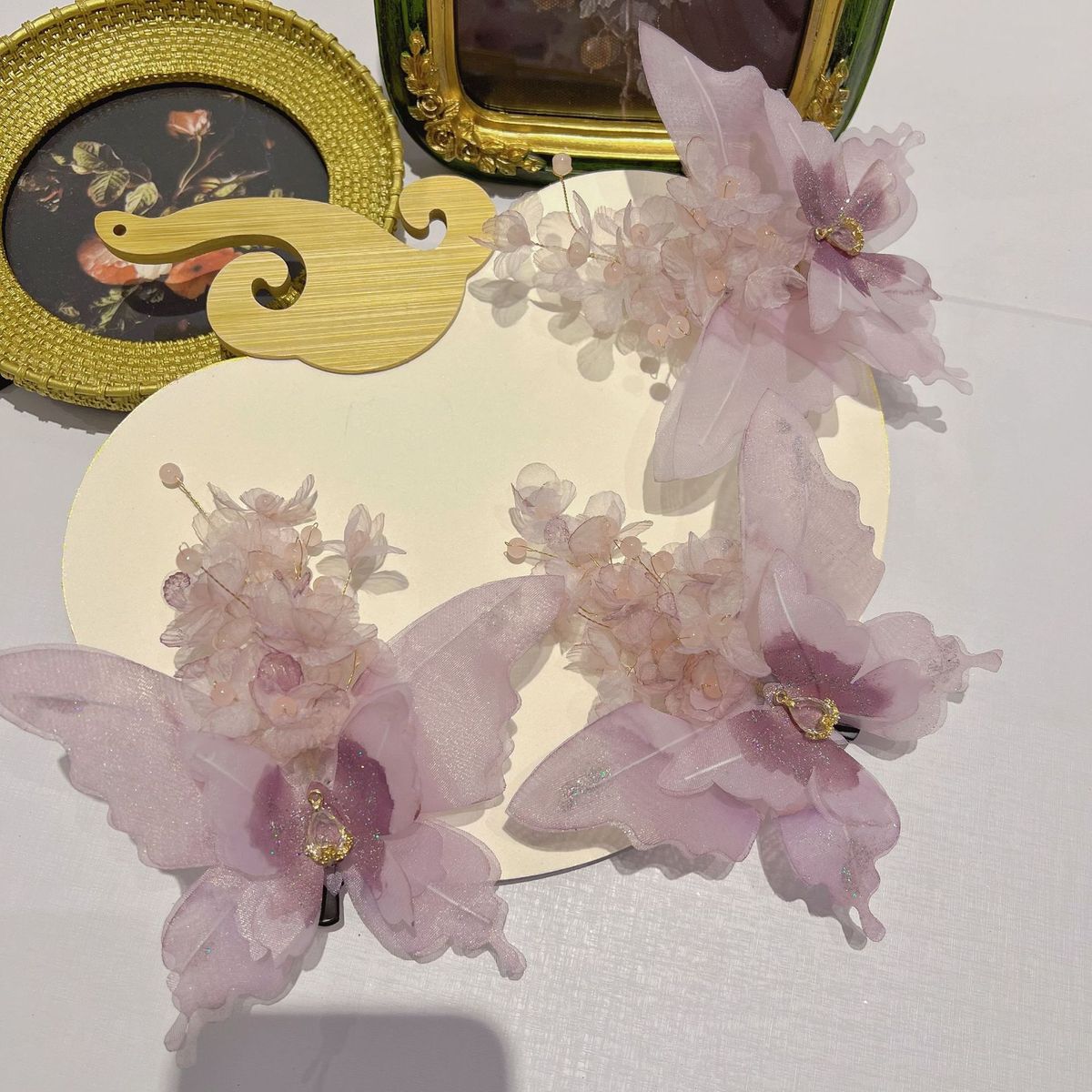 超仙粉紫色烫花唐风蝴蝶发夹配饰头饰仙气发饰古装古风汉服配饰