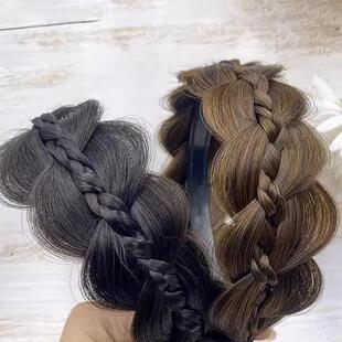 高档齿边麻花宽假发头饰遮盖遮白发发箍女带股辫子神器防滑款鱼发