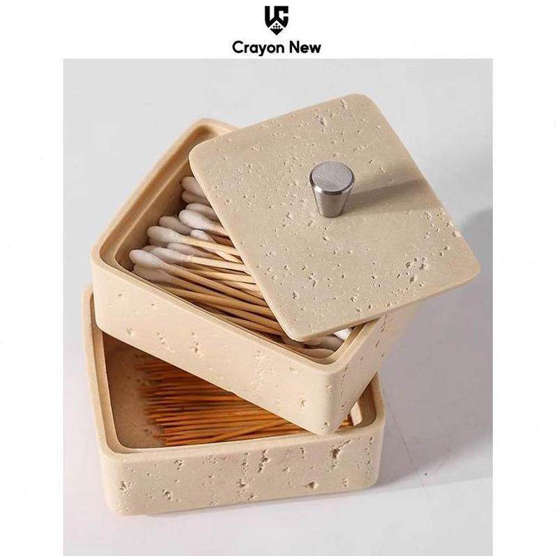 高档洞颜值盒牙签盒风石纹高牙签筒感侘寂盒牙线家用棉签桌面高级,收纳整理,棉签收纳盒/袋,淘宝优惠券,粉丝福利购,淘宝优惠卷