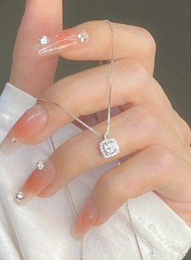 S999纯银方糖项链足银女新款2025爆款锁骨链轻奢小众饰品生日礼物