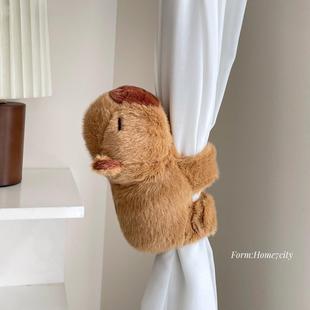 可爱卡皮巴拉啪啪圈窗帘绑带密码锁防撞装饰玩偶儿童房纱帘收纳