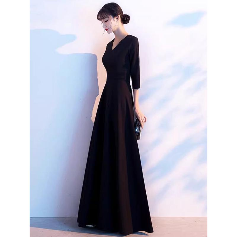 新品黑色晚礼服女高级感合唱演出服长裙主持高端宴会气质钢琴演奏