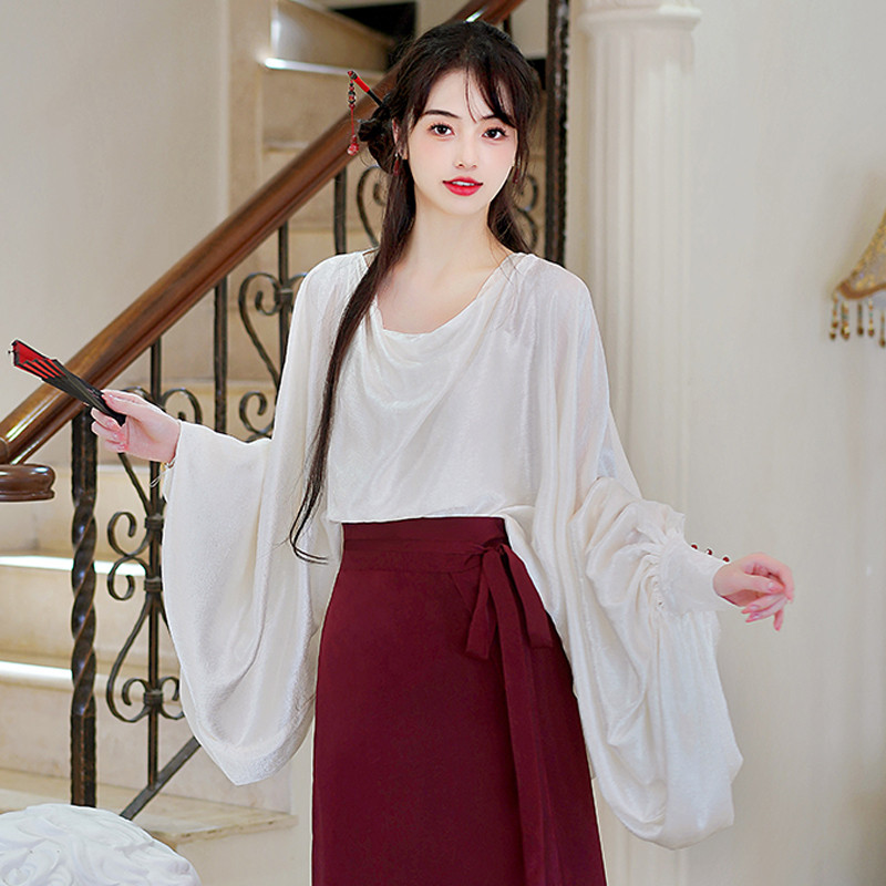 速发高品质荡领真丝上衣醋酸缎面衬衫女高级感长袖蝙蝠衫春秋新中