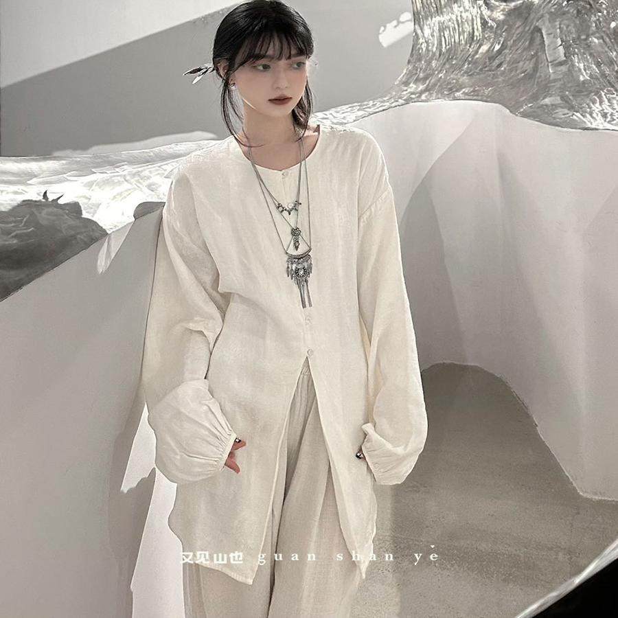 新中式提花衬衫女衬衣白色套装侘寂风文艺清冷感精致