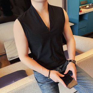 V领背心夏季 时尚 好货高级感男士 薄款 帅气无 潮流个性 纯色百搭修身