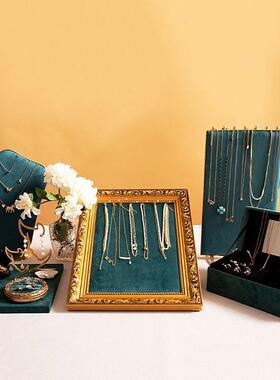 托盘软包首饰陈列摆件挂桌面绿色道具饰品相框展示绒布板耳环耳饰