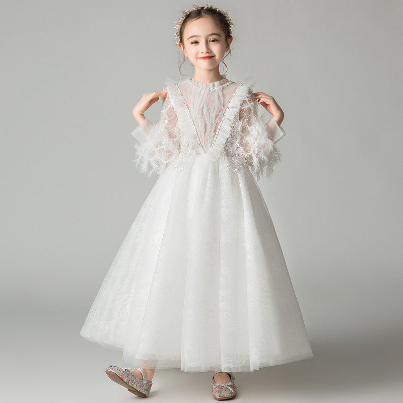 儿童晚礼服公主裙女童高端轻奢小众花童婚礼小女孩主持钢琴演出服