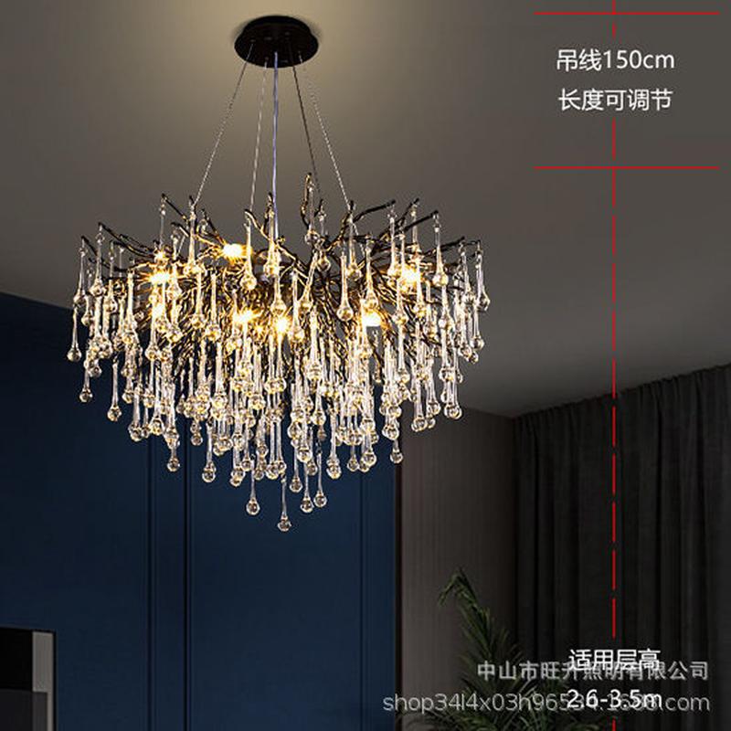 雅黑色水晶吊灯客厅灯创意树枝水滴枝形爆餐厅灯艺术别墅商用款