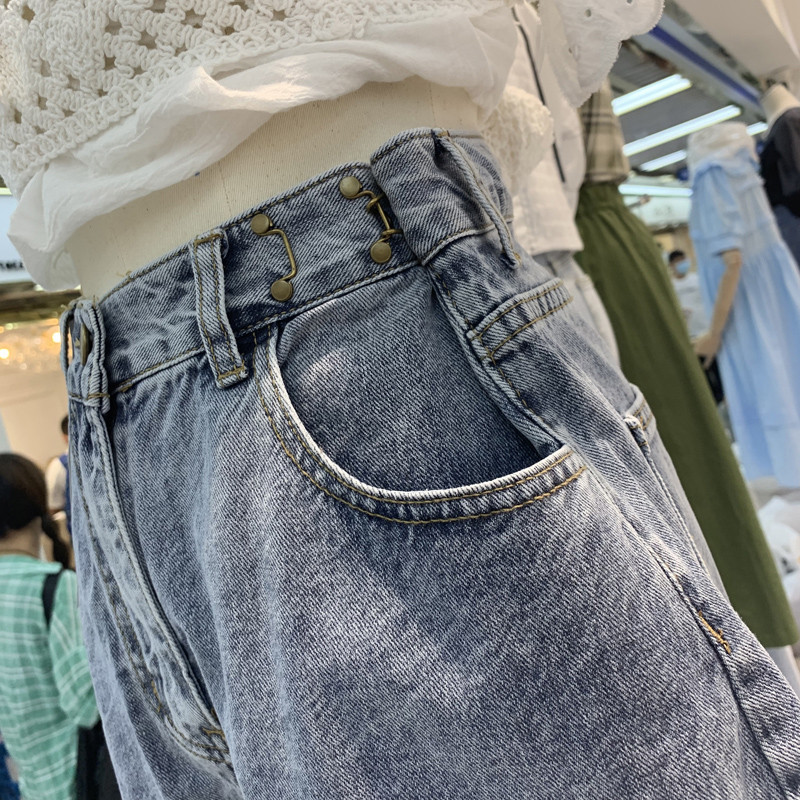 新品微胖穿搭设计感高腰牛仔短裤女春秋大码胖妹妹显瘦阔腿a字热