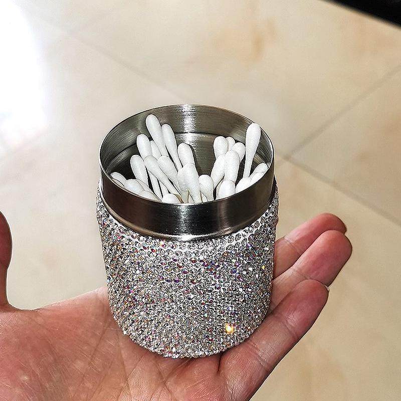 家用 棉签钻牙签筒贴收纳盒筒奢华圆形镶钻餐厅水晶棉签不锈钢,收纳整理,棉签收纳盒/袋,淘宝优惠券,粉丝福利购,淘宝优惠卷