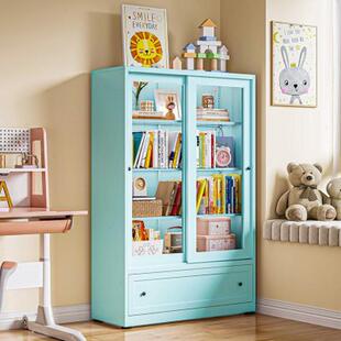 玻璃门展示柜抽屉推拉收纳柜子钢制书架带落地储物柜儿童书柜防尘
