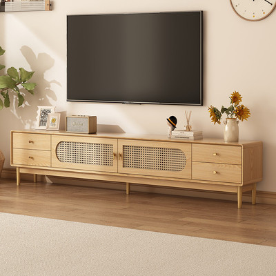 原木色实木电视柜客厅2025新款中古风茶几组合小户型家用电视机柜