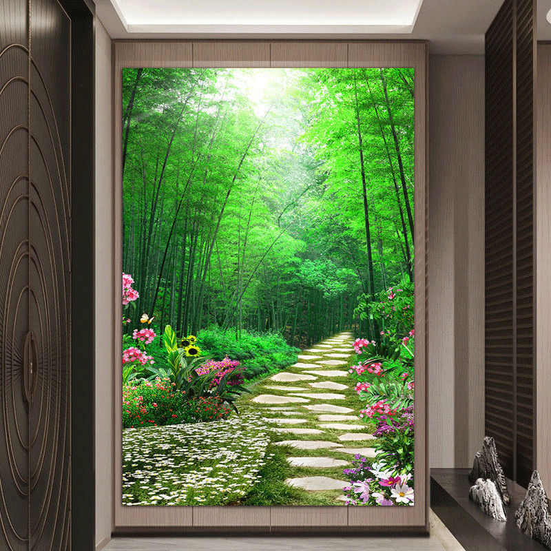 竹子富贵竹林间小路客厅办公室玄关挂画装饰画走廊过道自粘贴壁画