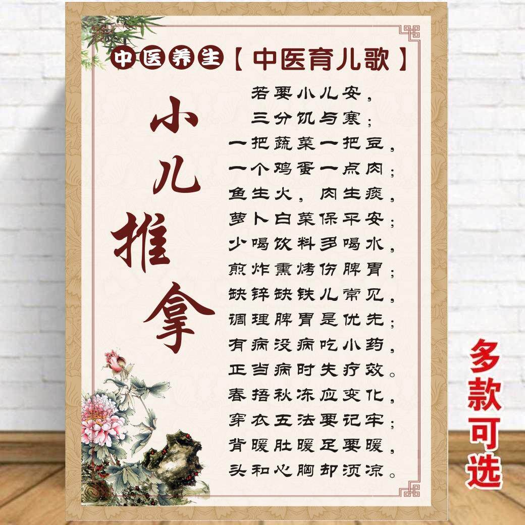 小儿推拿店墙贴按摩儿童标准中医育儿歌经络穴位图艾灸针灸海报