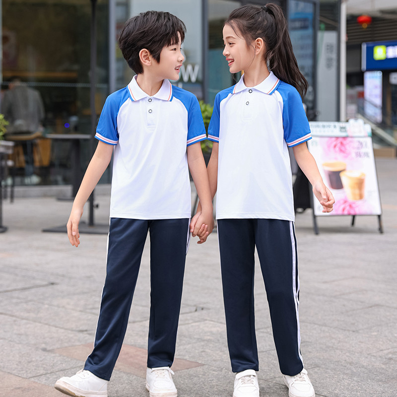 高货速发夏季小学生校服短袖套装红蓝白色园服班服初高中生运动PO