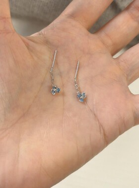 S925纯银蓝色鸢尾花耳线女气质流苏耳环2025年新款小清新简约仙女