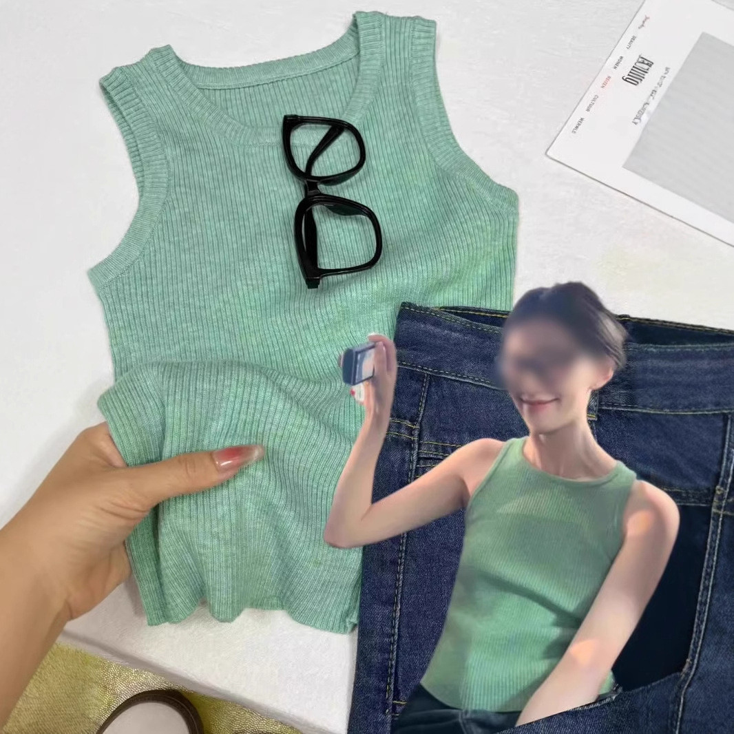 KANING复古薄荷绿的针织背心女2025新款夏季外穿吊带辣妹短款马甲
