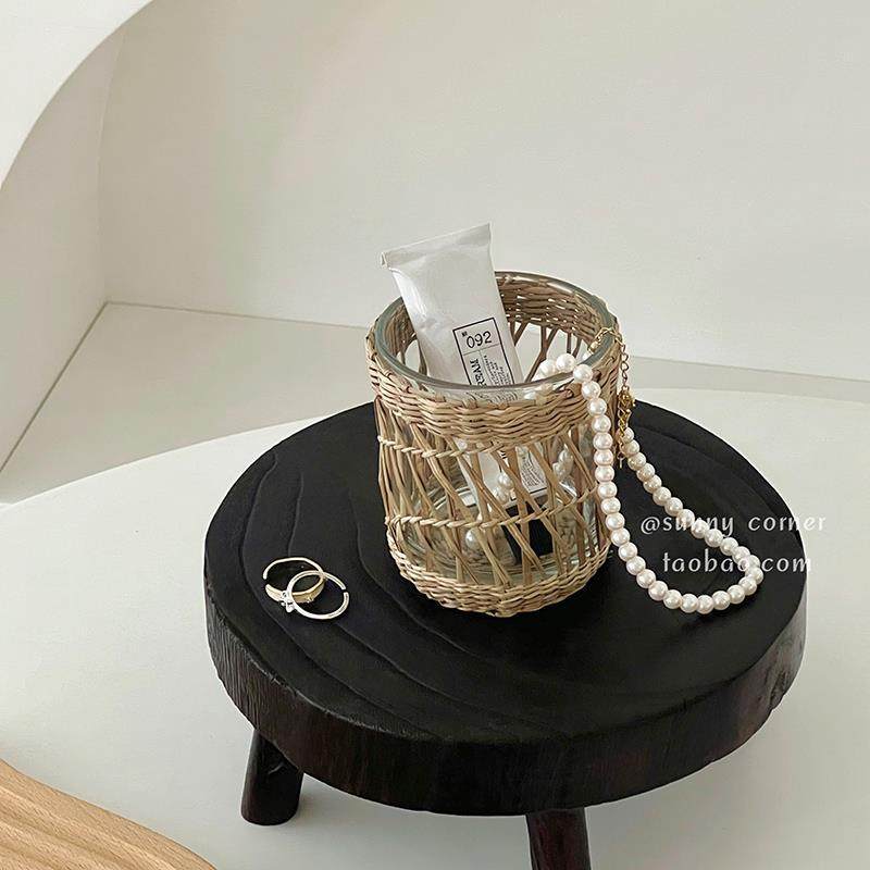 草编多功能化妆刷收纳筒桌面文具笔筒圆柱形手工编织玻璃收纳桶,收纳整理,化妆刷收纳盒/桶,淘宝优惠券,粉丝福利购,淘宝优惠卷