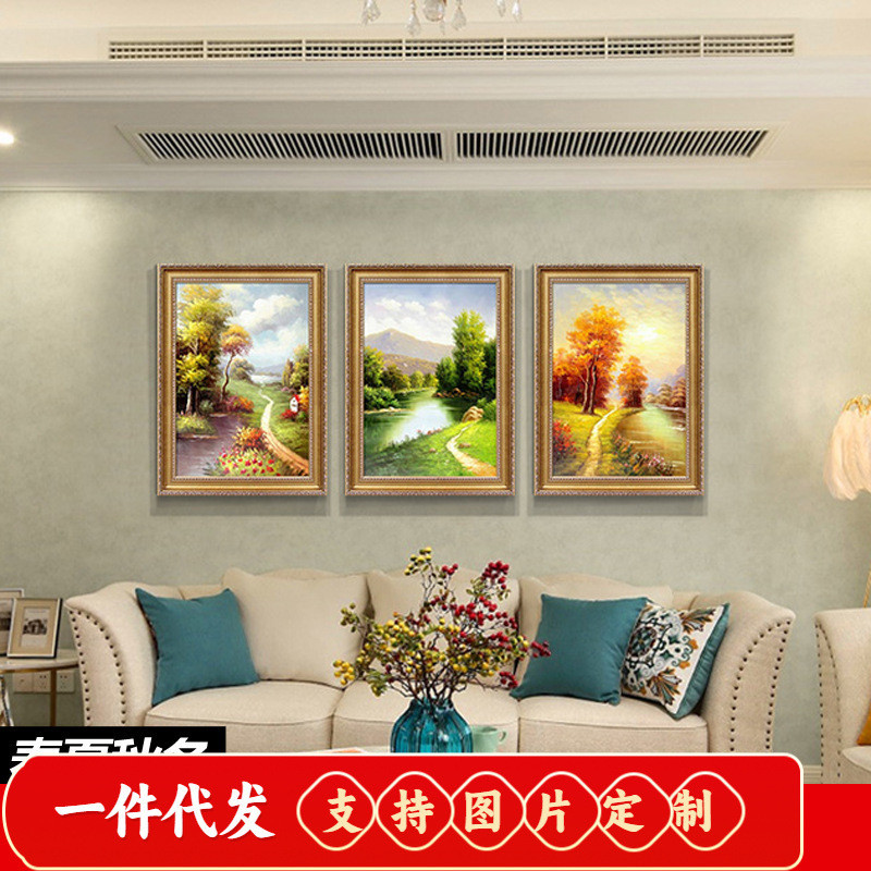 欧式5D钻石画满钻客厅点贴钻十字绣山水风景油画餐厅三联画钻石绣