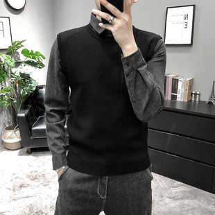 速发高品质商务休闲假两件毛衣男春秋季韩版潮牌ins痞帅高级感衬