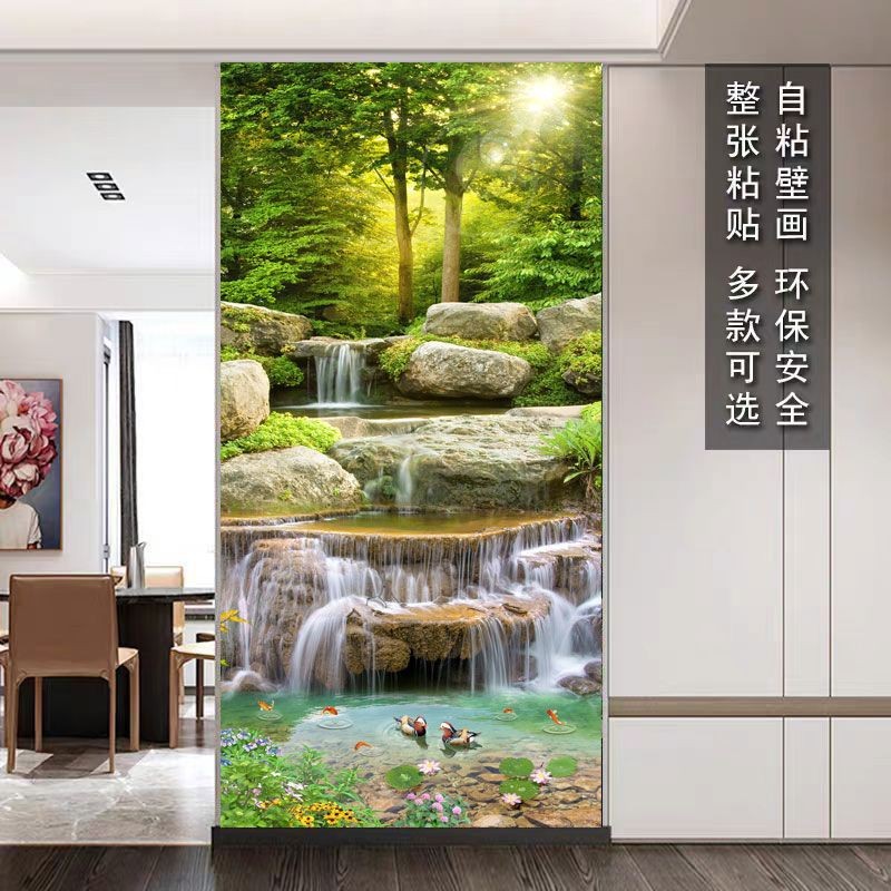 竹林壁纸玄关装饰画竹报平安客厅走廊过道壁画入户竹子自粘画壁画