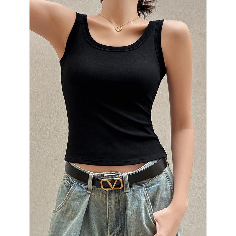 白色带胸垫工字吊带背心女内搭外穿修身显瘦遮副乳高级感无袖上衣