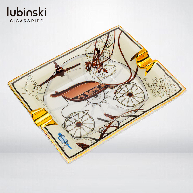 鲁宾斯基LUBINSKI雪茄烟灰缸陶瓷创意机械马车双槽台式雪茄烟缸