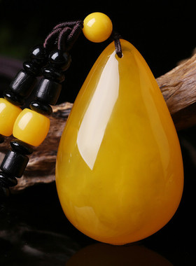 长款蜜蜡吊坠简约大气百搭民族风鸡油黄琥珀项链男女挂绳毛衣链