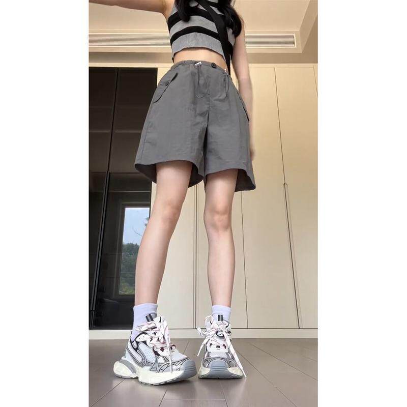 灰色工装女款夏季大码胖mm遮胯藏肉五分裤宽松运动休闲