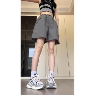 灰色工装女款夏季大码胖mm遮胯藏肉五分裤宽松运动休闲