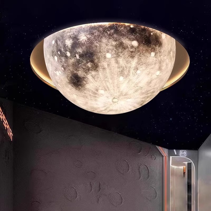 3d立体浮雕半圆月球灯造景吸顶壁灯大型星球灯餐厅月亮灯墙面装饰