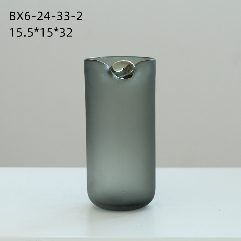 现代简约磨砂高级灰色手工直筒花瓶风轻奢客厅干花玄关桌面花器
