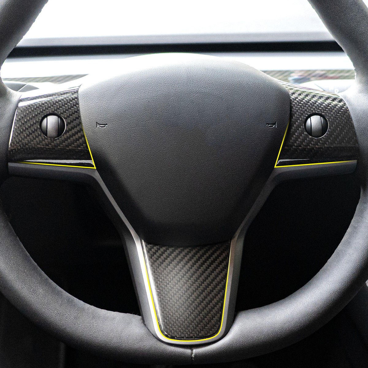 跨境热卖适用21款Model 3 Y方向盘饰贴碳纤维内饰改装 干碳工艺