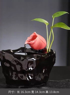 流水自动循环陶瓷创意桌面客厅摆件招财鱼缸室内加湿器猫咪饮水机