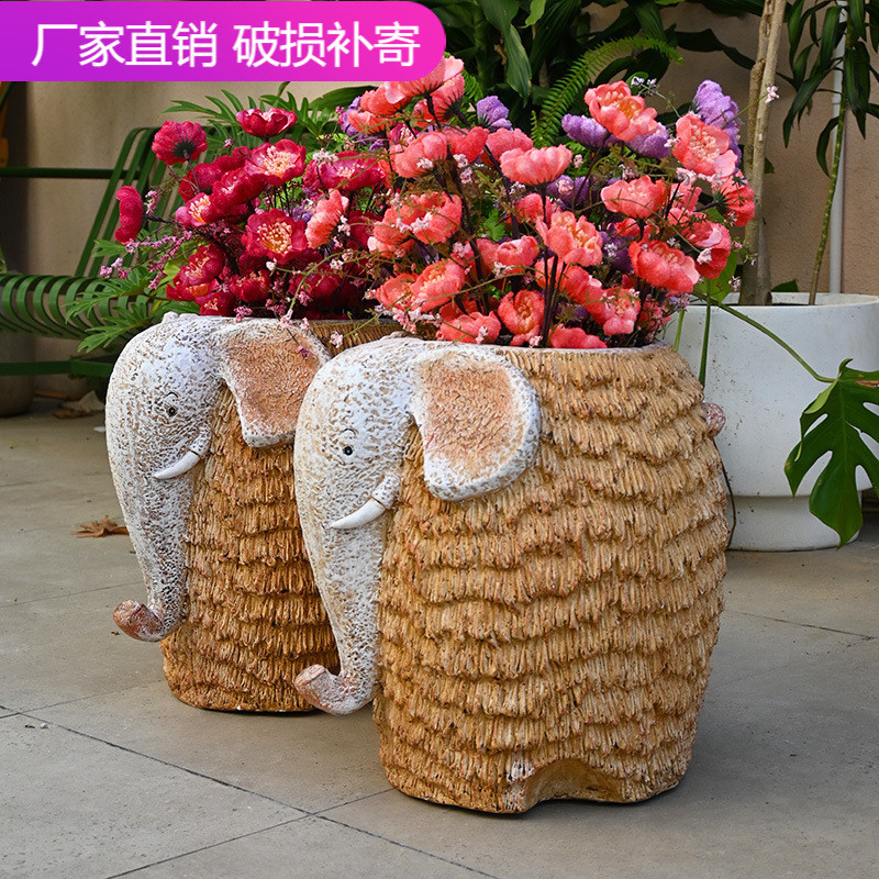 复古仿氧化镁大象花盆摆件创意户外园林动物雕塑庭院花园草坪装饰