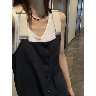 新品 ins超火中长过膝背 小众设计感露背叠穿连衣裙女2025夏季 新款